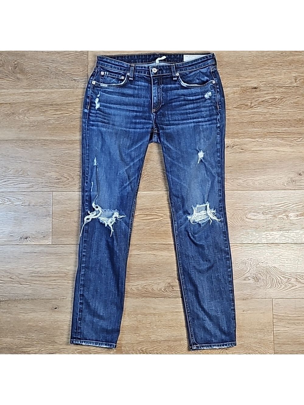 Rag & Bone Dre Low Rise Slim Boyfriend Distressed Destructed Jean in Harper Wash - Picture 3 of 16